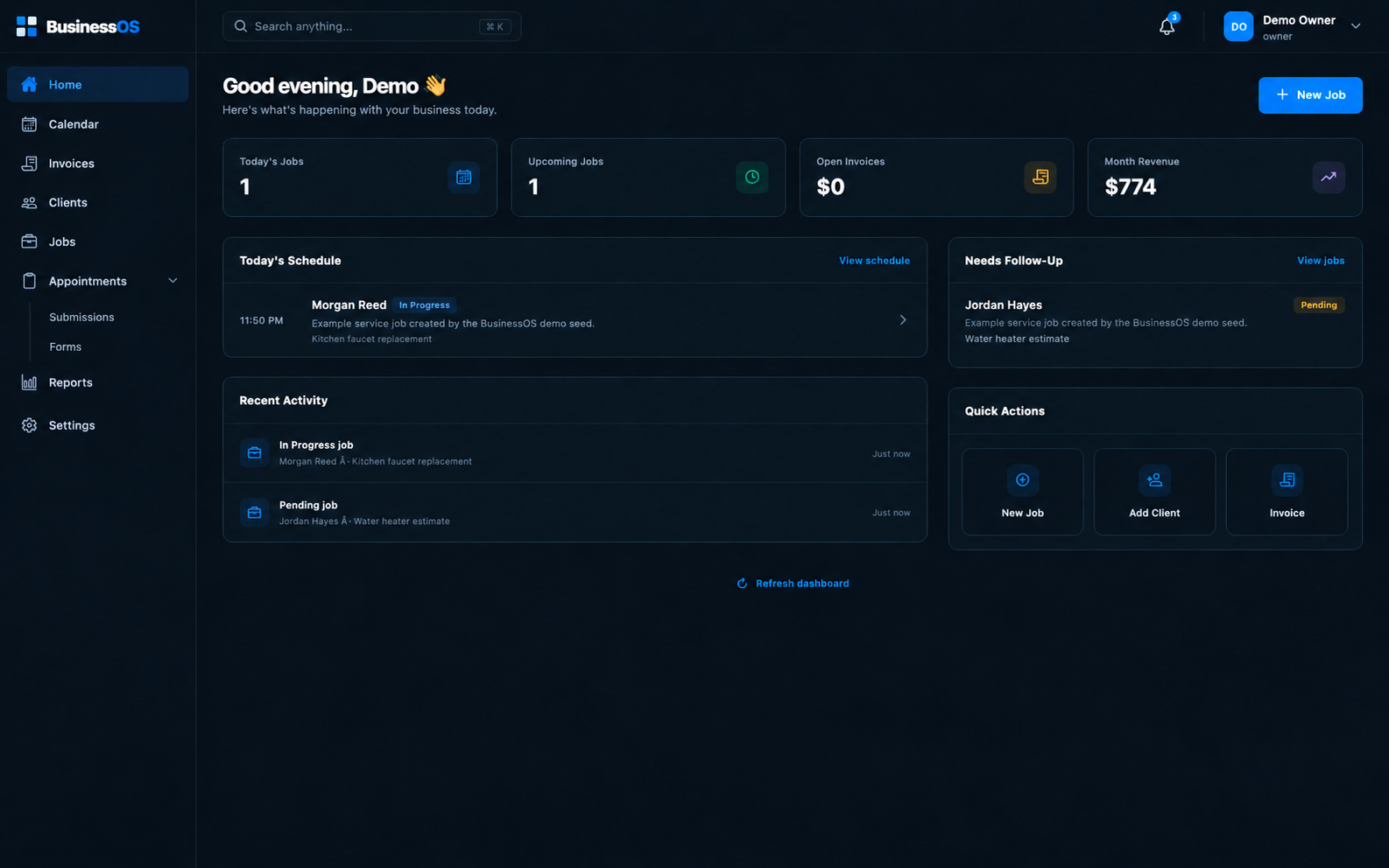 BusinessOS dashboard