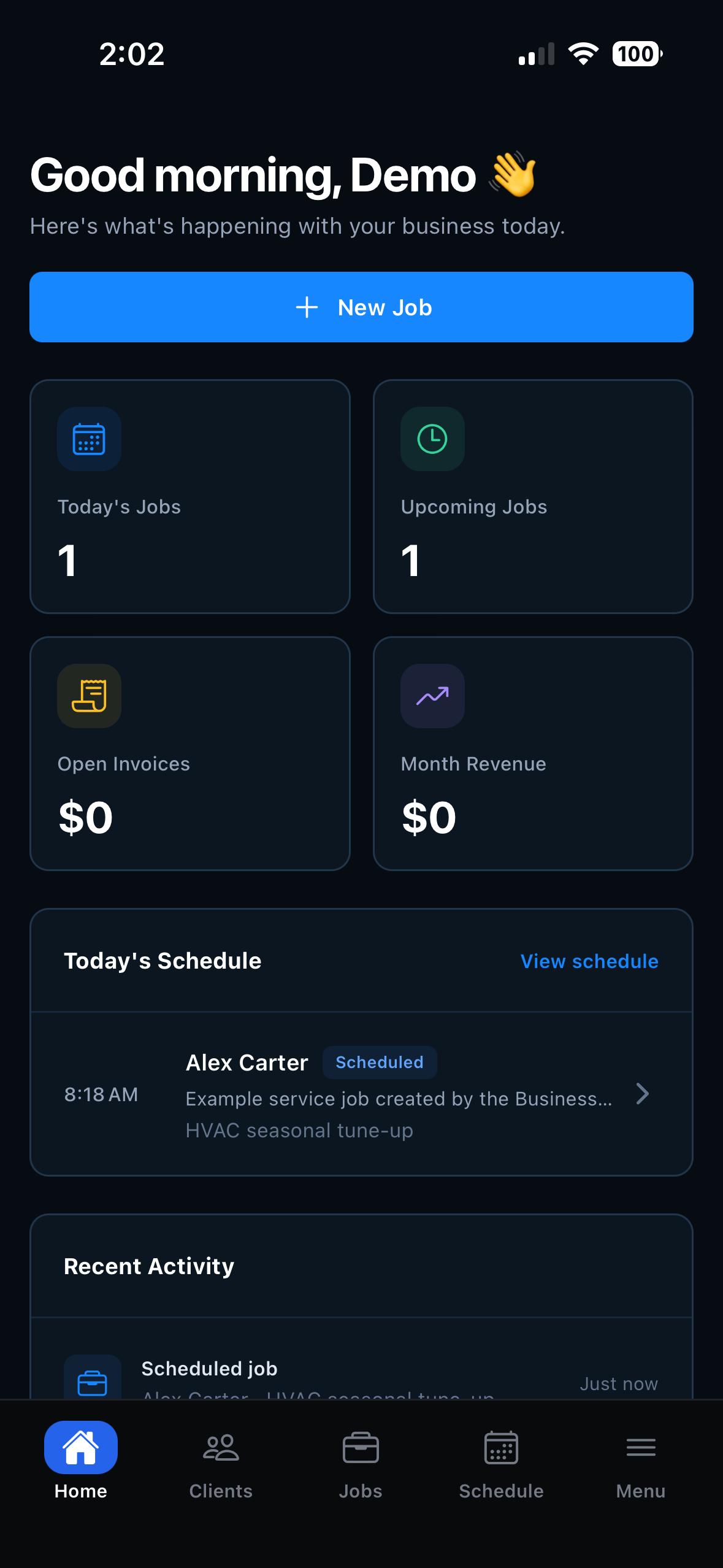 BusinessOS iPhone dashboard